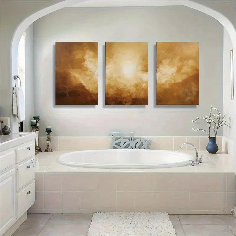 3pcs Glamorous Golden Sunlight Abstract Metal Print Ready to Hang Art