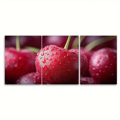 3pcs Ripe Cherry Juicy Fruit Illustration Wall Art Set Canvas Framed 60x90cm - High Quality Print 100% Australian Made Wall Canvas Ready to Hang