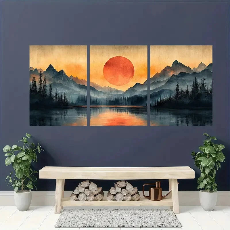 3pcs Abstract Vintage Landscape Art Metal Print Ready to Hang Art