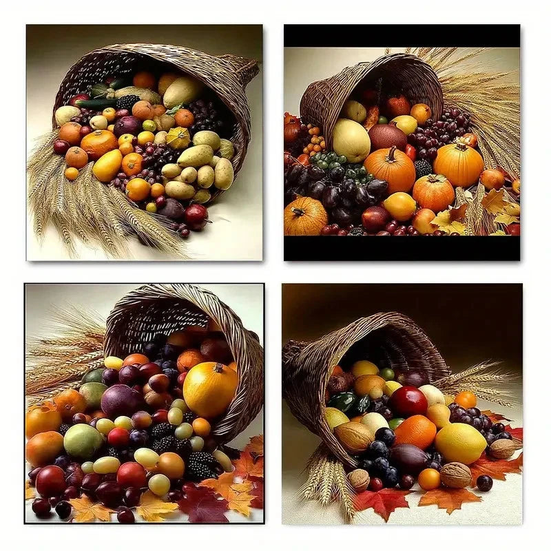 4pcs Fruit, Food & Flowers Wine Wall Art Canvas Framed