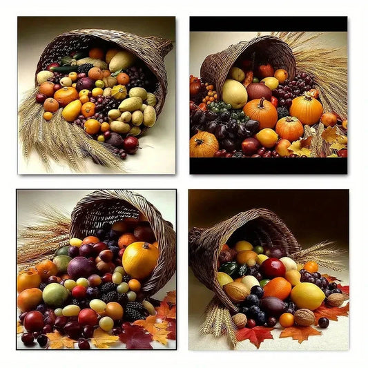 4pcs Fruit, Food & Flowers Wine Wall Art Canvas Framed