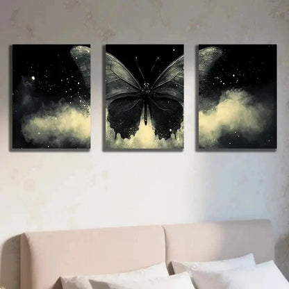 3pcs Black Mystical Butterfly Decoration Wall Art Set Canvas Framed 40x60cm - High Quality Print 100% Australian Made Wall Canvas Ready to Hang