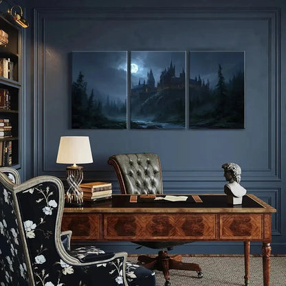 3pcs Moonlit Night Gothic Architecture Dark Metal Print Ready to Hang Art