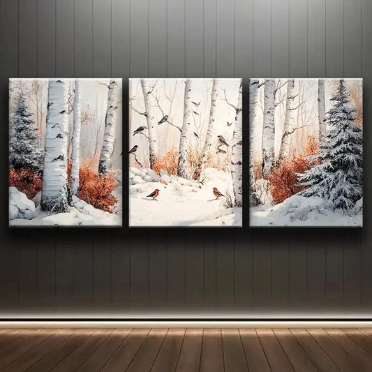 3pcs Silver Birch Winter Scene Metal Print Ready to Hang Art