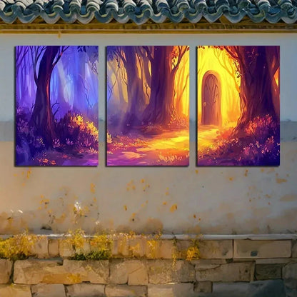 3pcs Vibrant Fantasy Vivid Nature Forest Scene Metal Print Ready to Hang Art