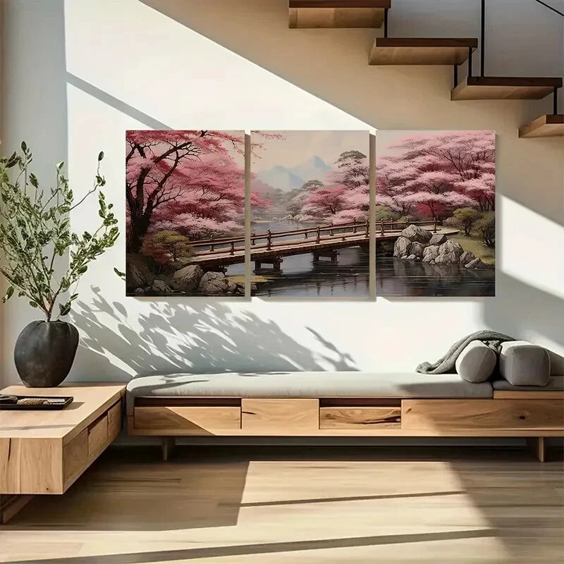 3pcs Featuring a Print of Cherry Blossoms Metal Print Ready to Hang Art