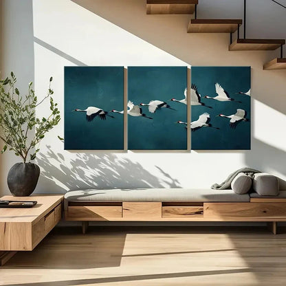 3pcs Elegant Crane Flight Abstract Art Poster Metal Print Ready to Hang Art