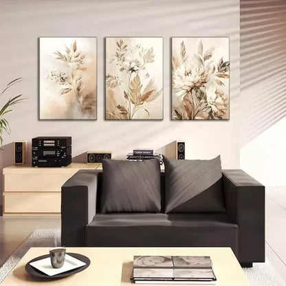 3pcs Neutral Flowers Wildflowers Flowers Plants Canvas Framed 60x90 cm - High Quality Print 100% Australian Made Wall Canvas Ready to Hang