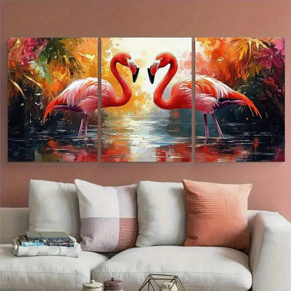 3pcs Vibrant Watercolor Flamingo Illustration Metal Print Ready to Hang Art