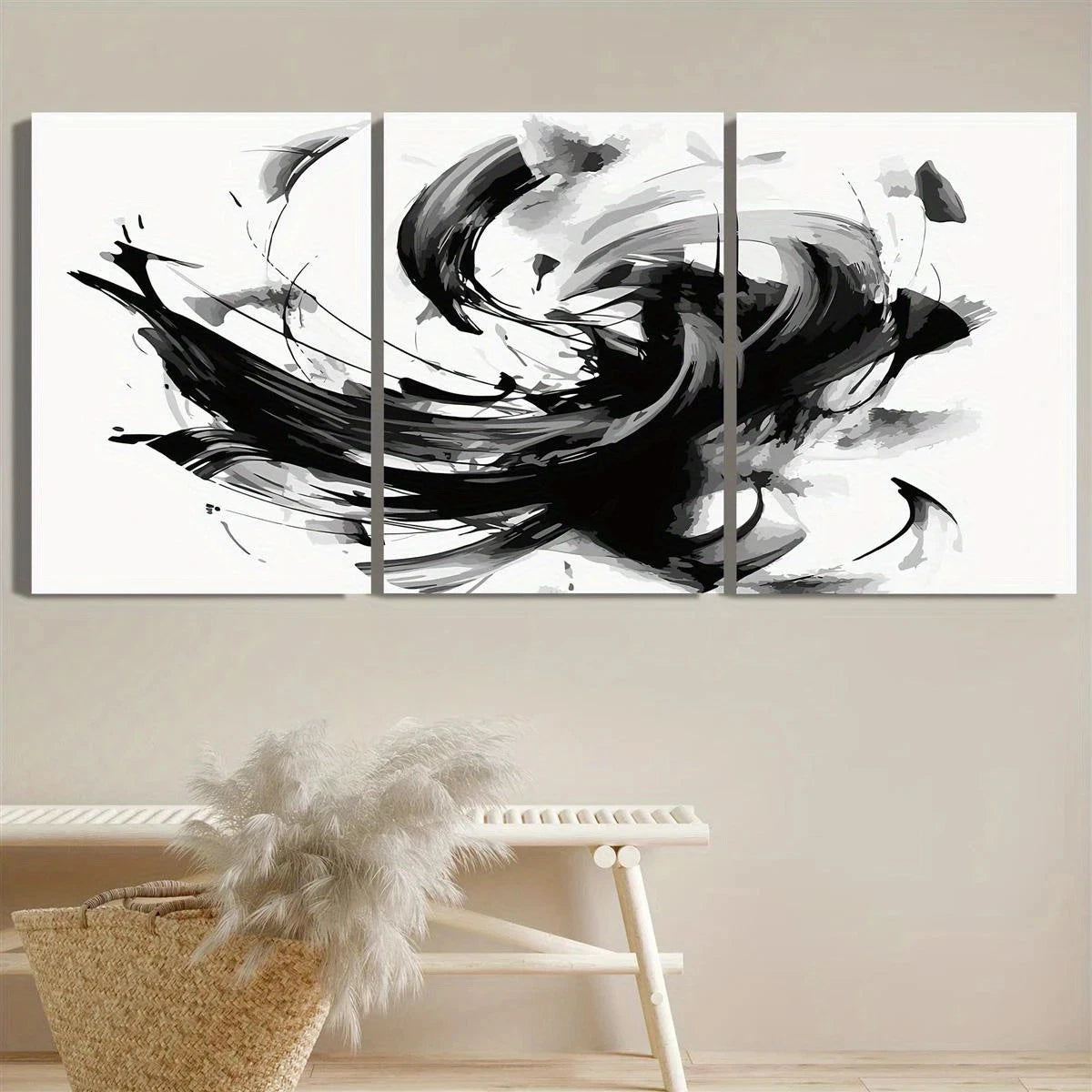 3pcs Black and White Abstract Metal Print Ready to Hang Art