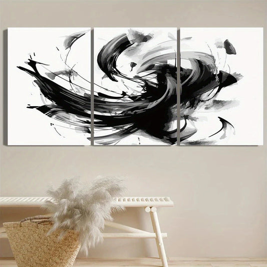 3pcs Black and White Abstract Metal Print Ready to Hang Art