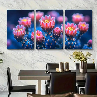 3pcs Vibrant Blooming Cactus ER Wall Art Set Canvas Framed 60x90cm - High Quality Print 100% Australian Made Wall Canvas Ready to Hang