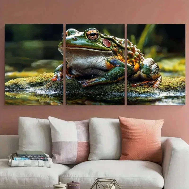 3pcs Matsumoto Hoji Japanese Grumpy Frog Wall Art Set Canvas Framed 60x90cm - High Quality Print 100% Australian Made Wall Canvas Ready to Hang