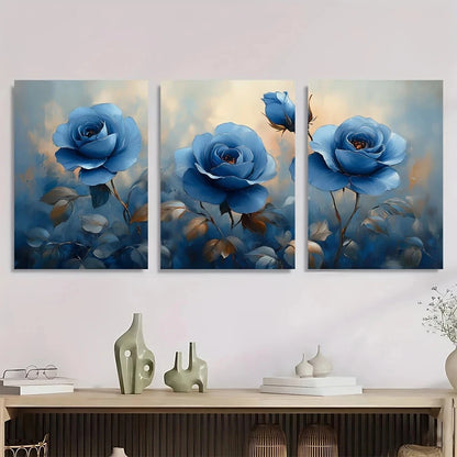 3pcs Color Blue Rose Theme Floral Theme Metal Print Ready to Hang Art