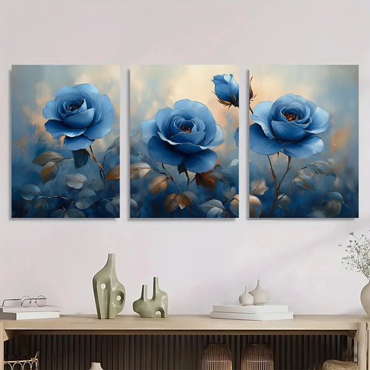 3pcs Color Blue Rose Theme Floral Theme Metal Print Ready to Hang Art