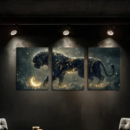 3pcs Stunning Lion Design with Starry Night Sky Wall Art Canvas Unframed - High Quality Print 100% Australian Made Wall Canvas