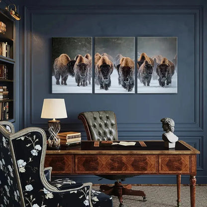 3pcs Winter Bison Herd Snow Landscape Photography Metal Print Ready to Hang Art