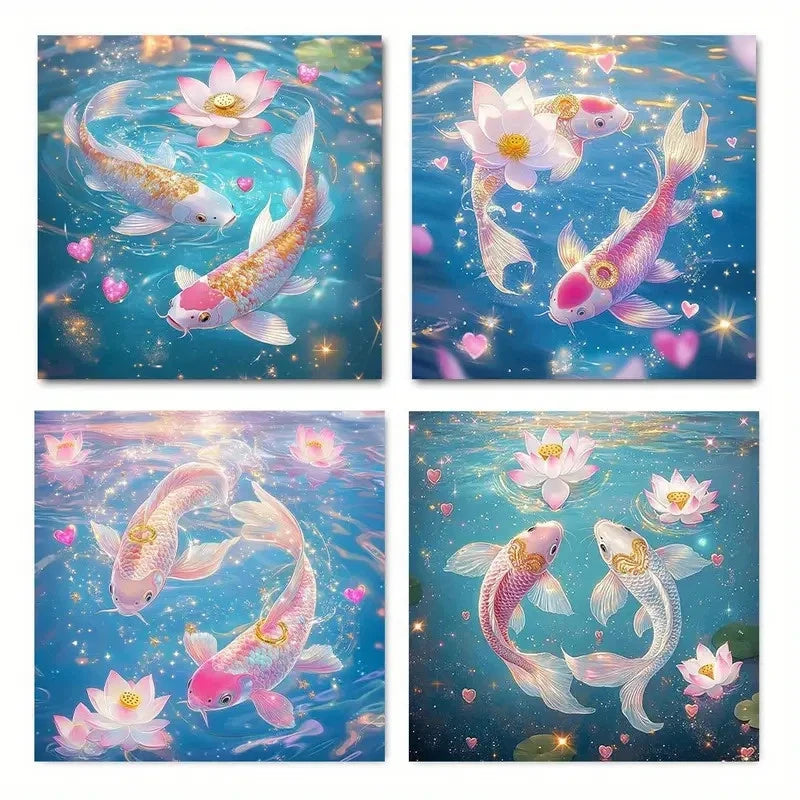 4pcs Koi for LotusWall Art Canvas Framed