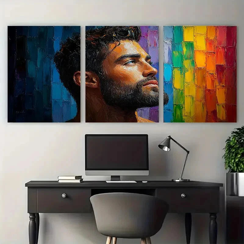 3pcs Male Body Impasto Illustration Wall Art Set Canvas Framed 60x90cm - High Quality Print 100% Australian Made Wall Canvas Ready to Hang