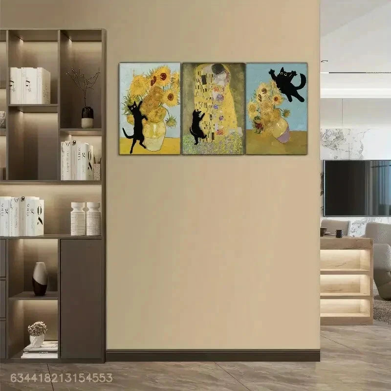 3pcs Cat Art Decoration Poster Simple and Fashion Metal Print Ready to Hang Art