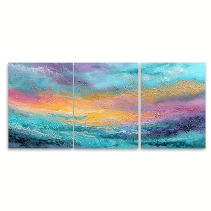 3pcs Abstract Seascape Oil Painting Metal Print Ready to Hang Art