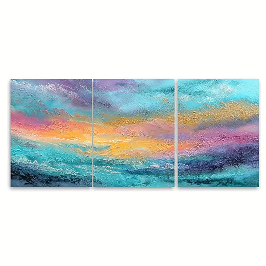 3pcs Abstract Seascape Oil Painting Metal Print Ready to Hang Art