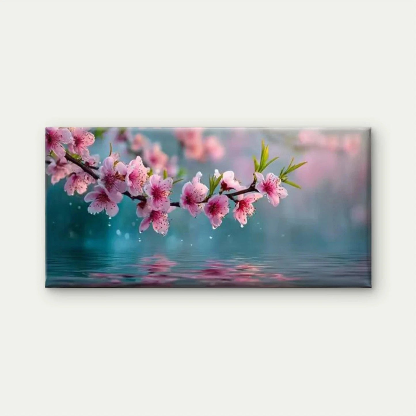 Falling Cherry Blossoms Lake Wall Art Canvas Office Home Room Framed 120x60cm