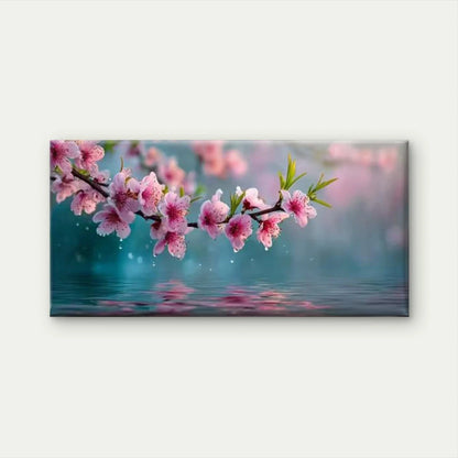 Falling Cherry Blossoms Lake Wall Art Canvas Office Home Room Framed 120x60cm
