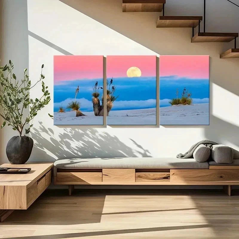 3pcs Moon & Beach Natural Landscape Modern Wall Art Set Canvas Framed 40x60cm - High Quality Print 100% Australian Made Wall Canvas Ready to Hang