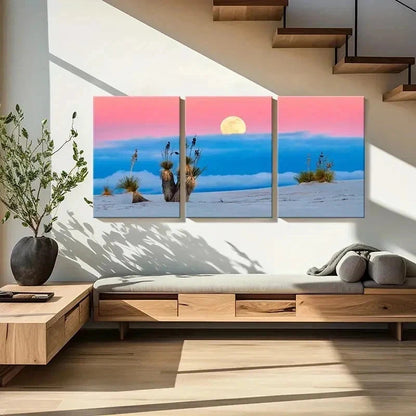 3pcs Moon & Beach Natural Landscape Modern Wall Art Set Canvas Framed 40x60cm - High Quality Print 100% Australian Made Wall Canvas Ready to Hang