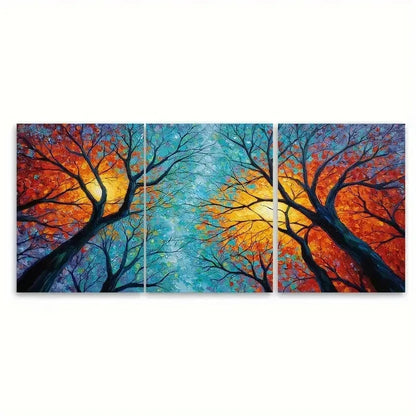 3pcs Original Forest Oil Painting Sunset Tree Metal Print Ready to Hang Art