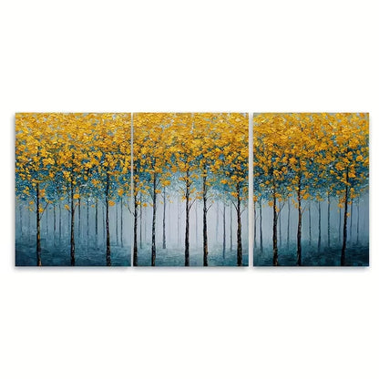 3pcs Minimalist Yellow Tree Landscape Metal Print Ready to Hang Art