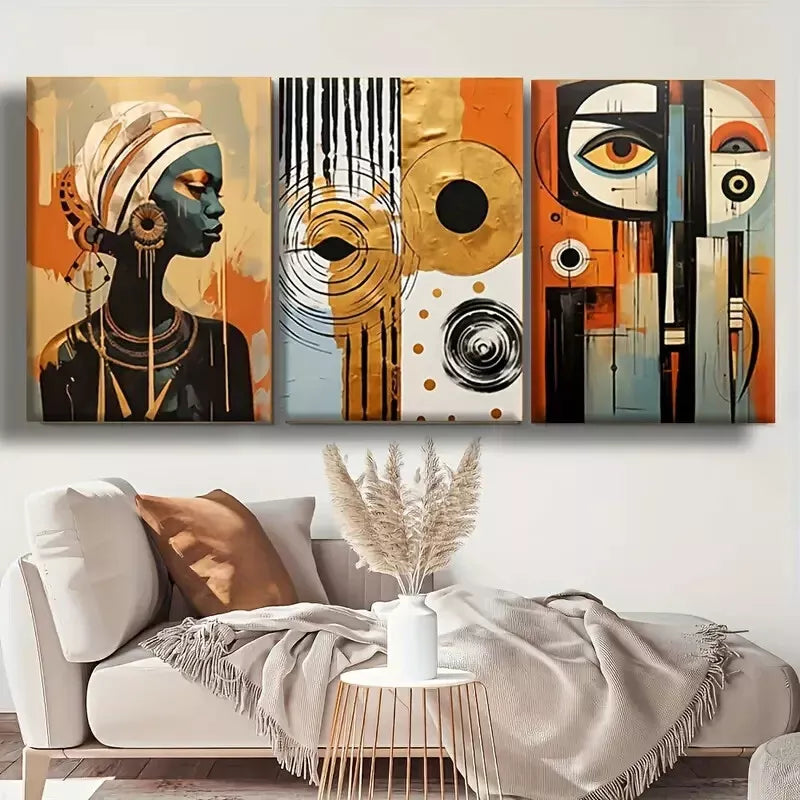 3pcs Abstract Modern African Boho Painting Canvas Framed 40x60cm - High Quality Print 100% Australian Made Wall Canvas Ready to Hang