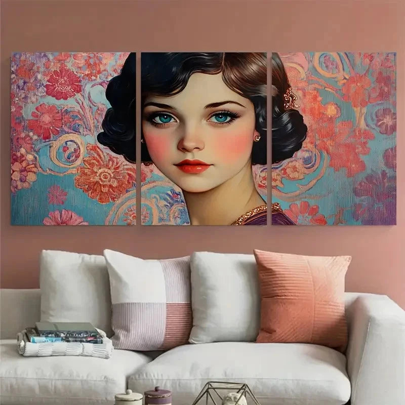 3pcs Glamorous Young Woman 1920s Design Metal Print Ready to Hang Art