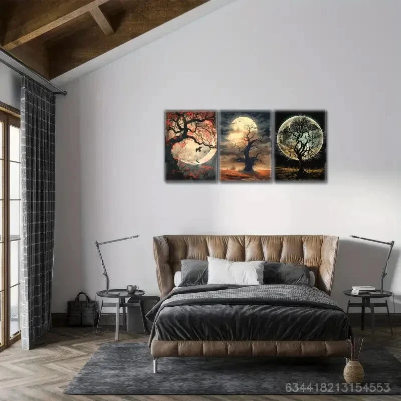 3pcs Tree Under the Night Sky Botanical Art Metal Print Ready to Hang Art