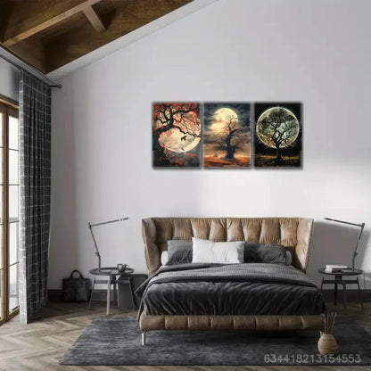 3pcs Tree Under the Night Sky Botanical Art Metal Print Ready to Hang Art