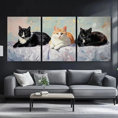 3pcs Black White & Brown Three Kittens Wall Art Set Canvas Framed 40x60cm - High Quality Print 100% Australian Made Wall Canvas Ready to Hang