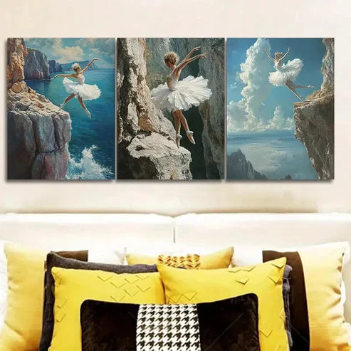 3pcs Ballerina Cliff Dance Wall Art Set Canvas Unframed - High Quality Print 100% Australian Made Wall Canvas - Bella Home Decor