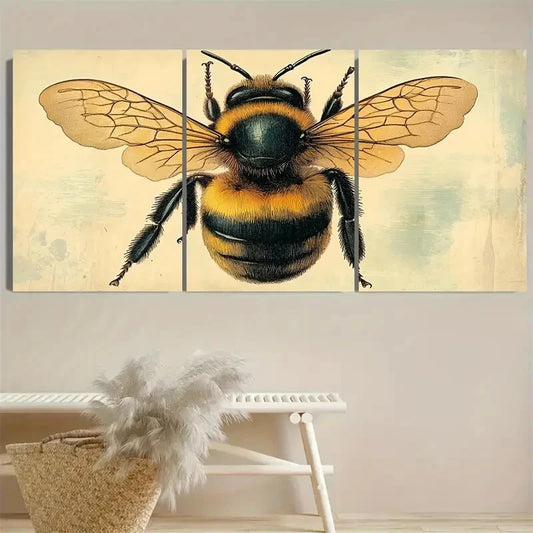 3pcs Vibrant Bumblebee Lithograph Metal Print Ready to Hang Art
