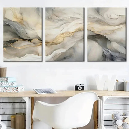 3pcs Featuring Abstract Style Marble Pattern Metal Print Ready to Hang Art