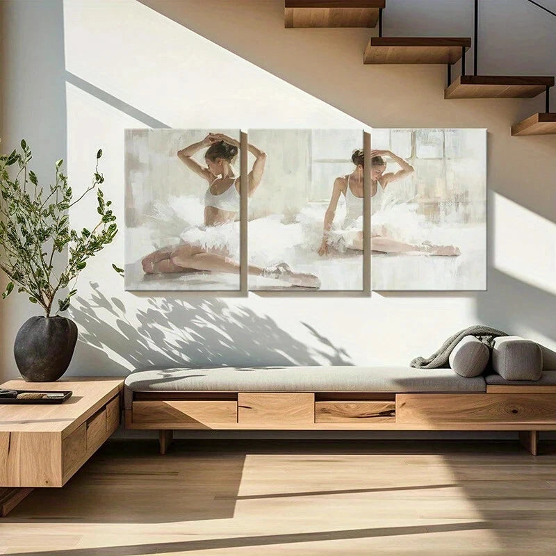 3pcs Elegant Ballet Dancer White Romantic Metal Print Ready to Hang Art
