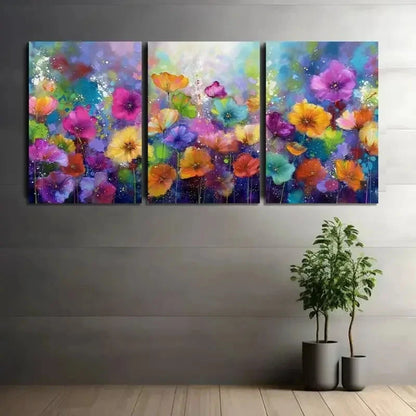 3pcs Colorful Floral Garden with Bokeh Effects Metal Print Ready to Hang Art