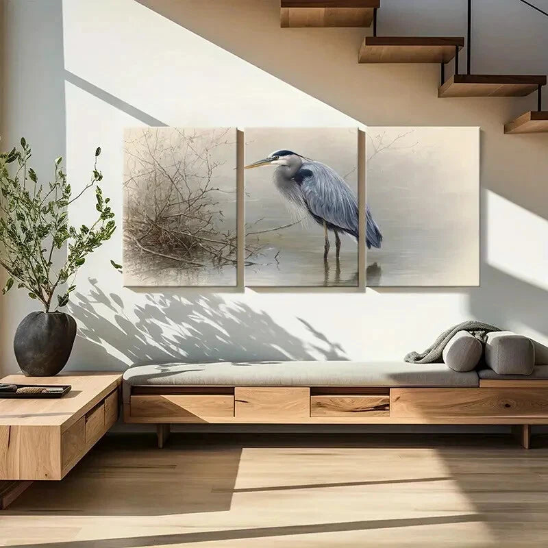 3pcs Artistic Heron Watercolor Painting Nature Metal Print Ready to Hang Art