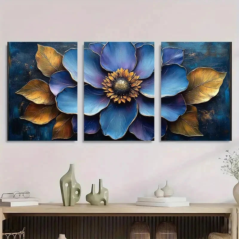 3pcs Abstract Wildflower Purple Flower Golden Metal Print Ready to Hang Art