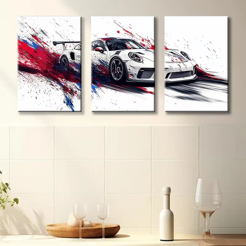 3pcs Luxurious Racing car Wall Art Set Canvas Framed 50x70cm - High Quality Print 100% Australian Made Wall Canvas Ready to Hang
