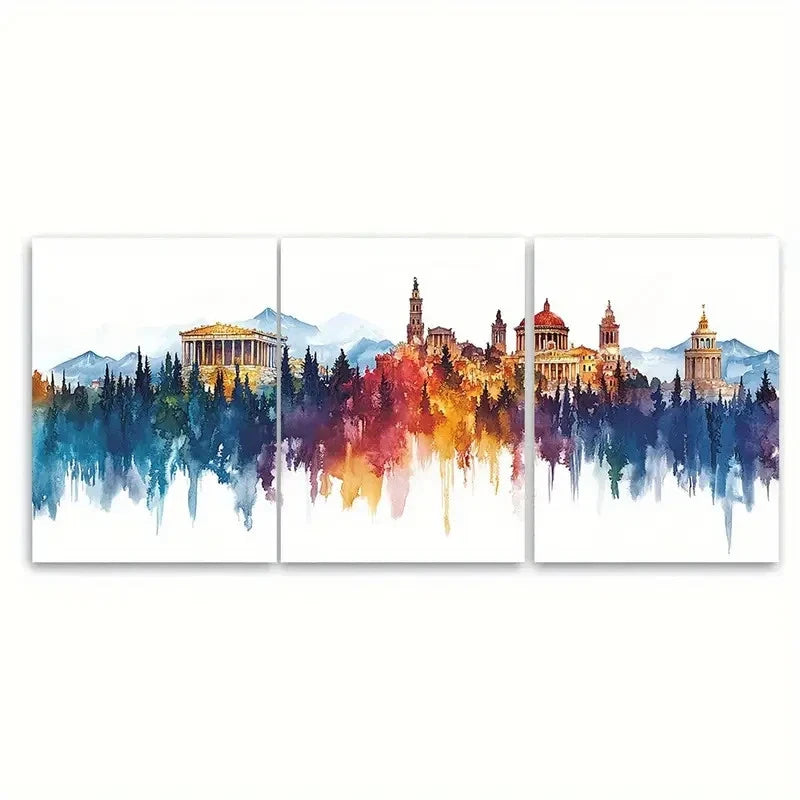 3pcs GREECE Skyline Colorful Landmark Illustration Metal Print Ready to Hang Art