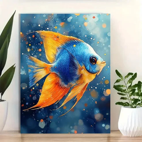Beautiful Beautiful Blue Angel Fish Painting 60x90cm Metal Print Ready to Hang