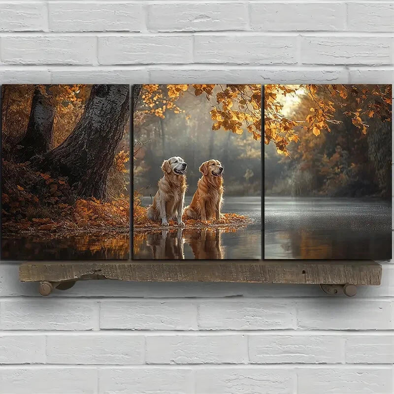 3pcs Dogs by The Forest Lake Metal Print Ready to Hang Art