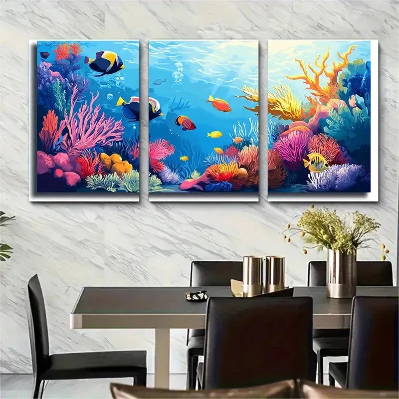 3pcs Vibrant Coral Reef Fish Ocean Life Posters Metal Print Ready to Hang Art