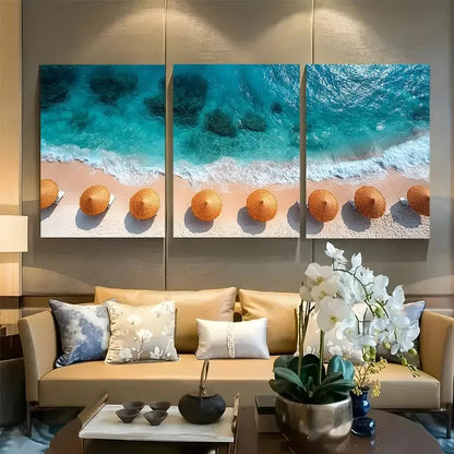 3pcs Beach Umbrella & Ocean Design Metal Print Ready to Hang Art